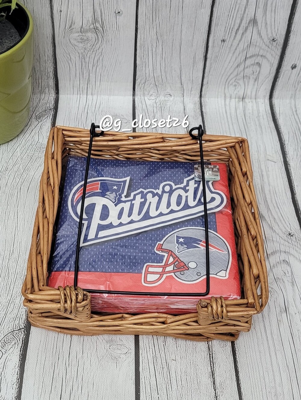 Natural Wicker Napkin Holder with Black Metal Handle